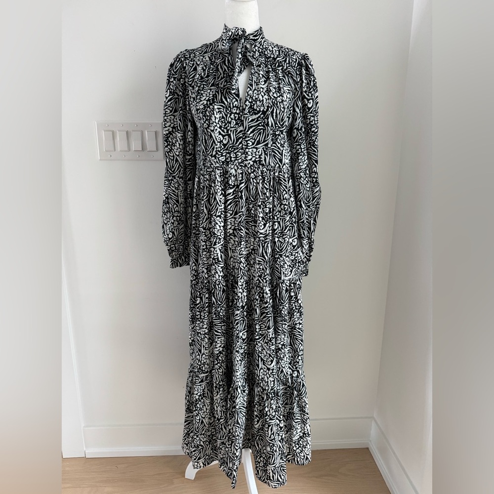 TOPSHOP Satin Floral Animal Print Tiered Maxi Dress Boho Peasant